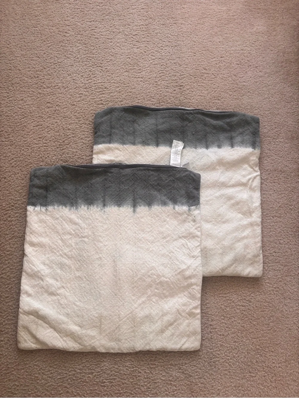 Pottery Barn dip dye 22” throw pillow covers - blue and beige